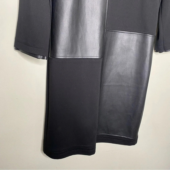Peace of Cloth NY Black Faux Leather Michaela Patchwork Knit Dress Size Small - Picture 8 of 12
